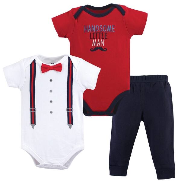 slide 1 of 1, Hudson Baby Infant Boy Cotton Bodysuit and Pant Set, Handsome Little Man 0-3 Months - Handsome Little Man
