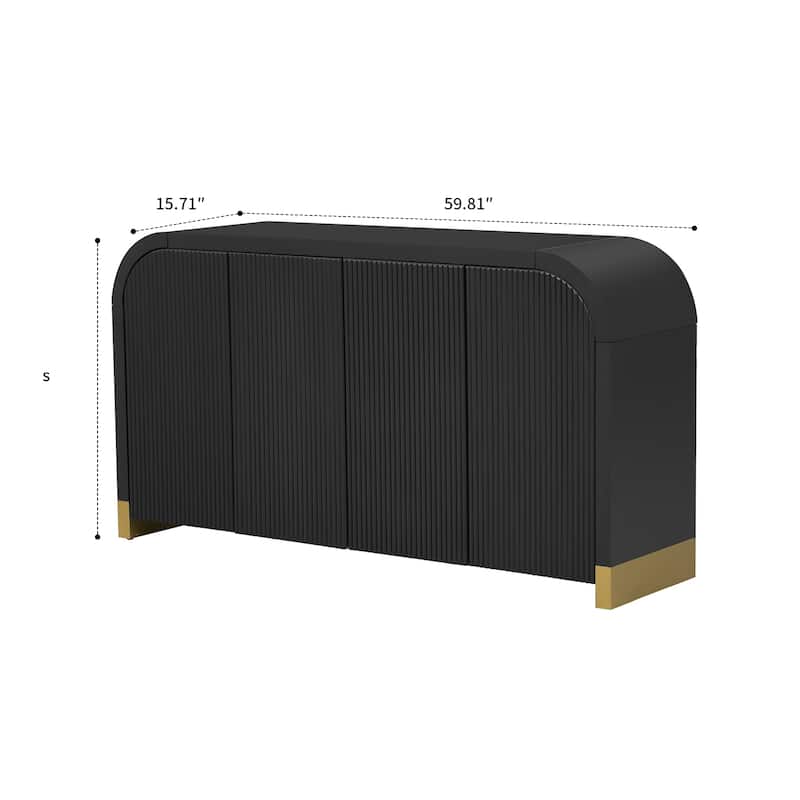 Stylish Wooden Sideboard with Interior Adjustable Shelves and Gold Metal Legs