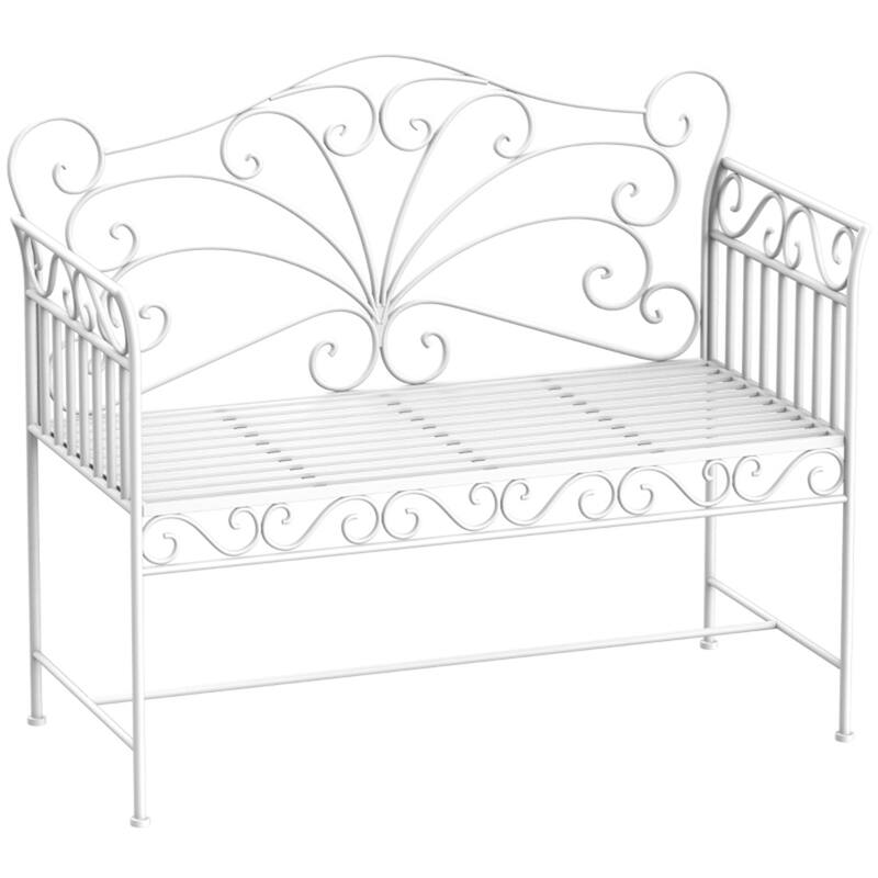 Creamy White Comfortable Two-Seater Powder-Coated Metal Garden Bench for Patio or Yard - 44.75" L x 19.75" W x 37.75" H