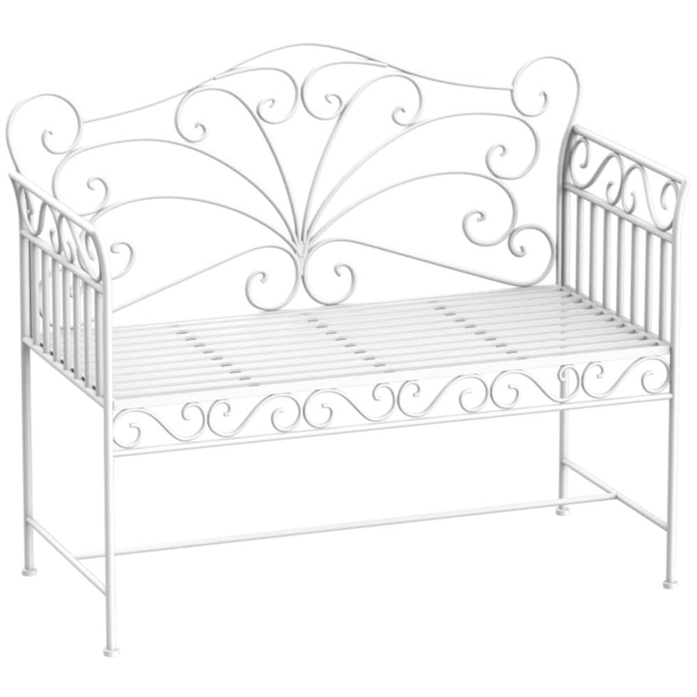 Creamy White Comfortable Two-Seater Powder-Coated Metal Garden Bench for Patio or Yard - 44.75" L x 19.75" W x 37.75" H