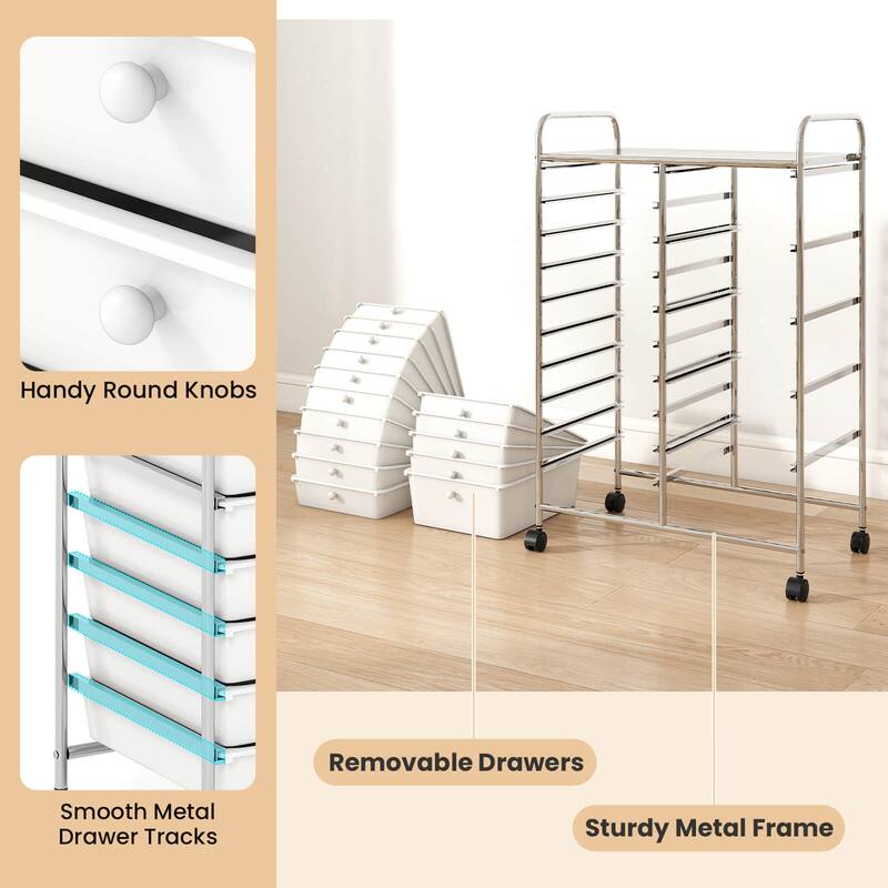 Costway 15-Drawer Trolley with Chrome Plated Metal Frame & Lockable - See Details