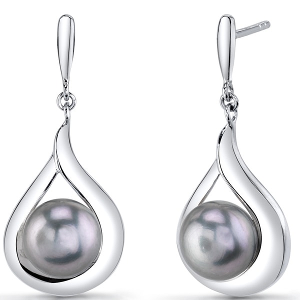 8.0mm Freshwater Cultured Grey Pearl Earrings in Sterling Silver. Opens flyout.