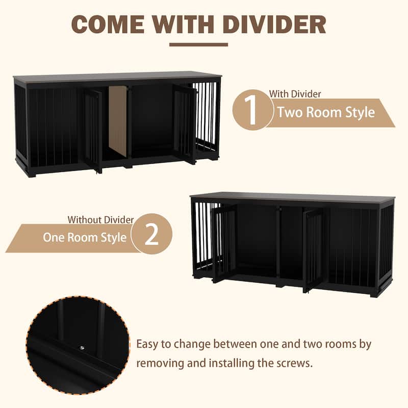 70.9" Modern Home Collection Dual Door Dog Kennel Available in Elegant