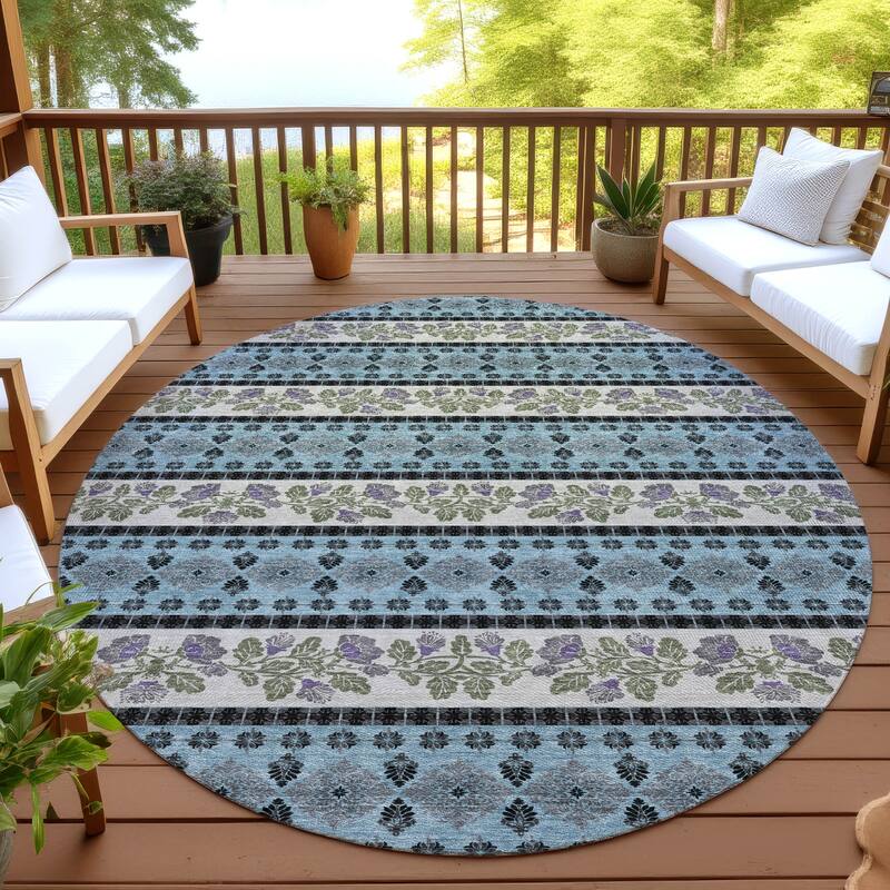 Machine Washable Indoor/ Outdoor Stripe Sochi Chantille Rug - Aqua - 8' x 8'