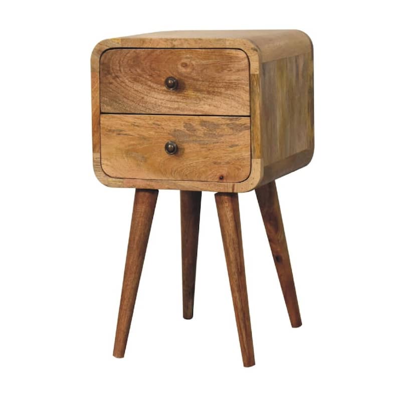 Artisan Furniture Solid Wood Mini Oak-ish Curved Nightstand