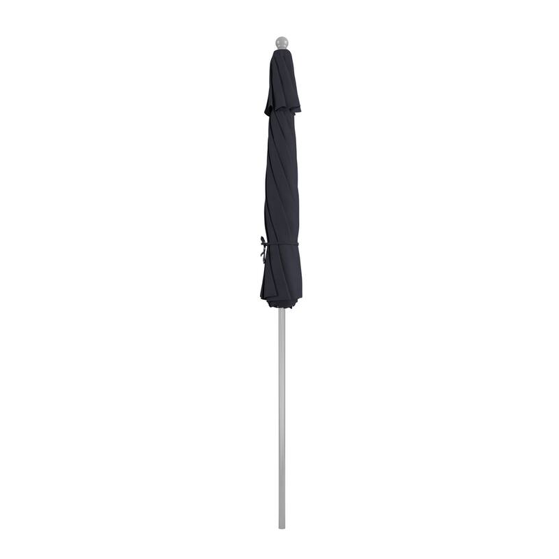 California Umbrella 9' Rd. Aluminum Frame, Fiberglass Rib Patio Umbrella, Push Open,Anodized Silver Finish, Sunbrella Fabric