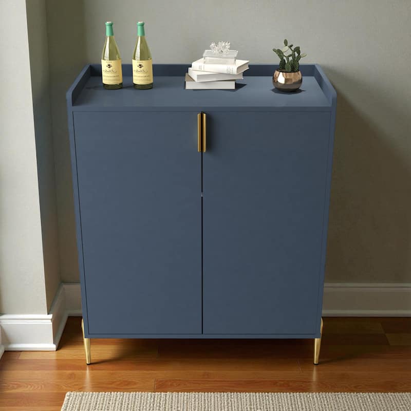 Modern 2-Door Wine Bar Cabinet with Bottle Storage Rack and Adjustable Shelf, Buffet Sideboard for Kitchen or Coffee Bar