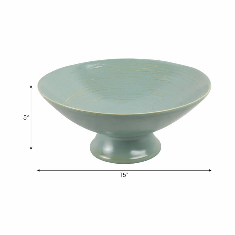 Decorative Round Pedestal Accent Bowl - 15", Green - 15.0"