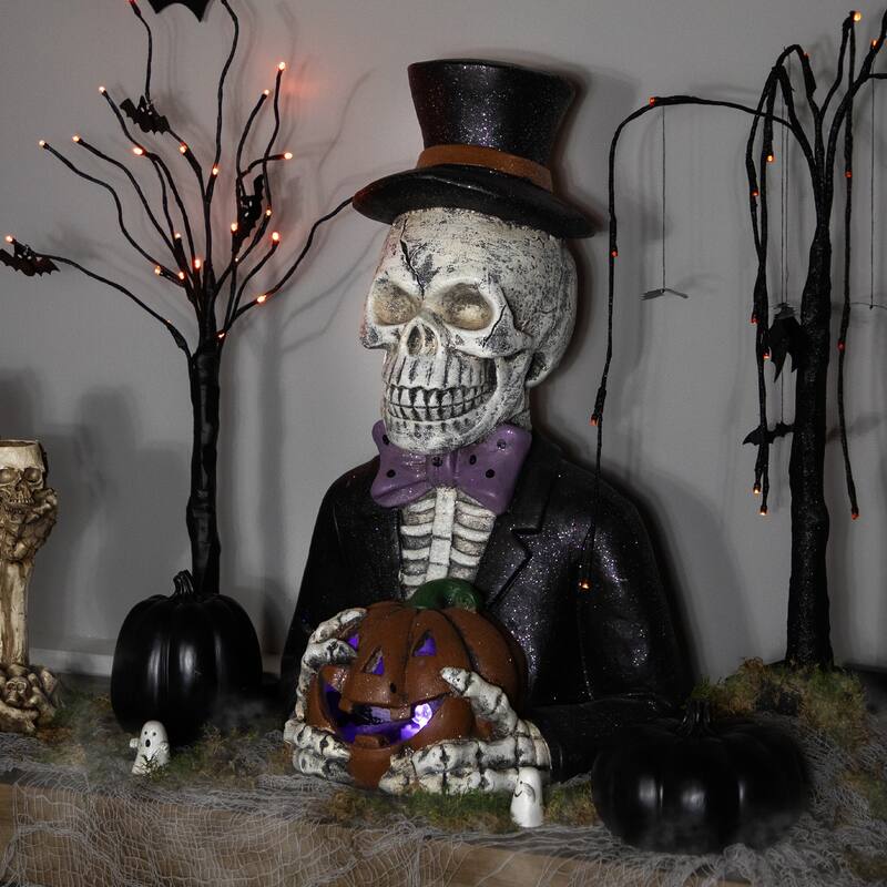 LED Lighted Skeleton with Jack-O-Lantern Halloween Decoration - 23.5"