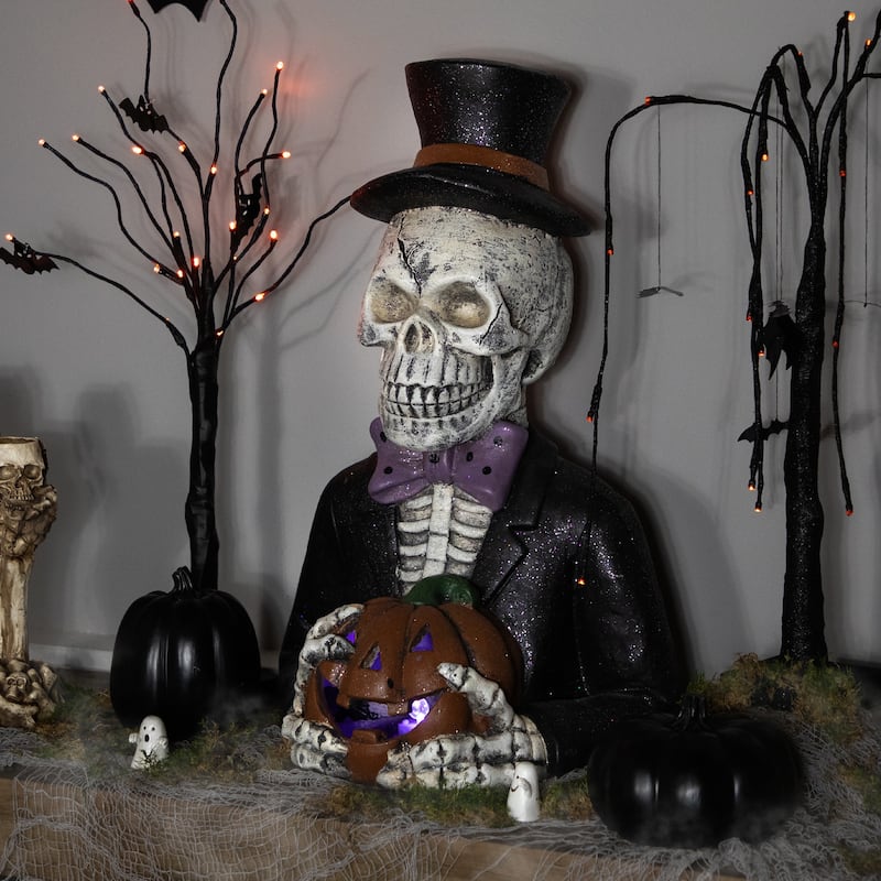 LED Lighted Skeleton with Jack-O-Lantern Halloween Decoration - 23.5"