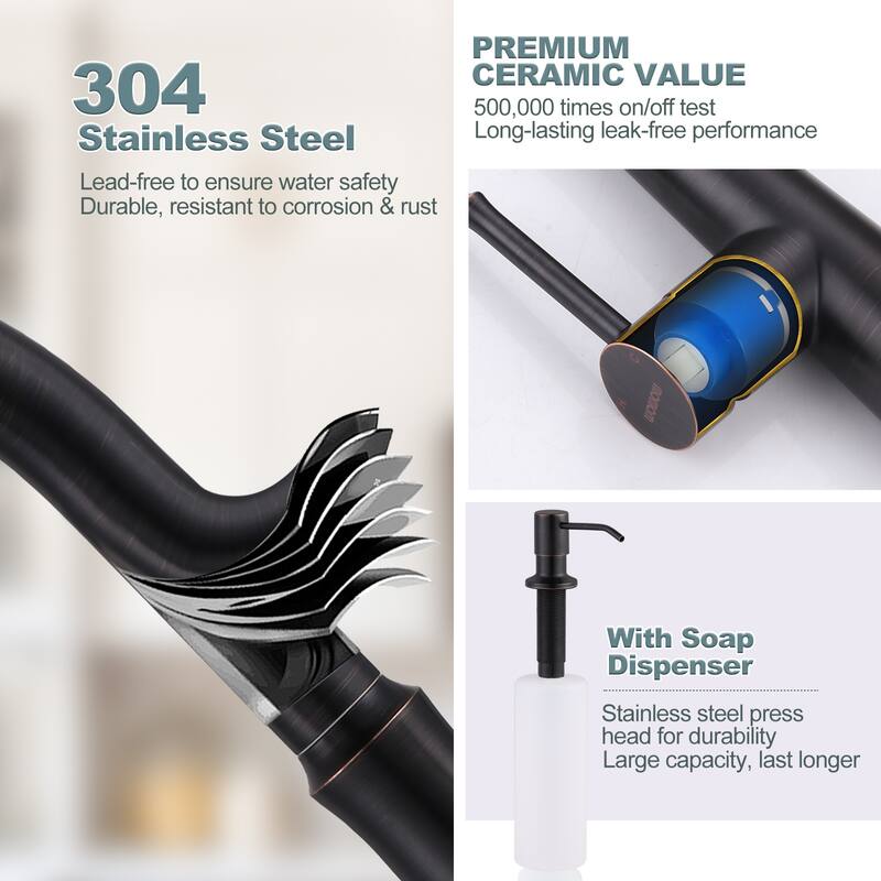WOWOW Pull Down Sprayer Kitchen Faucet with Soap Dispenser