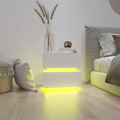 High Glossy 2 Drawers Bedside Table with RGB Led Light