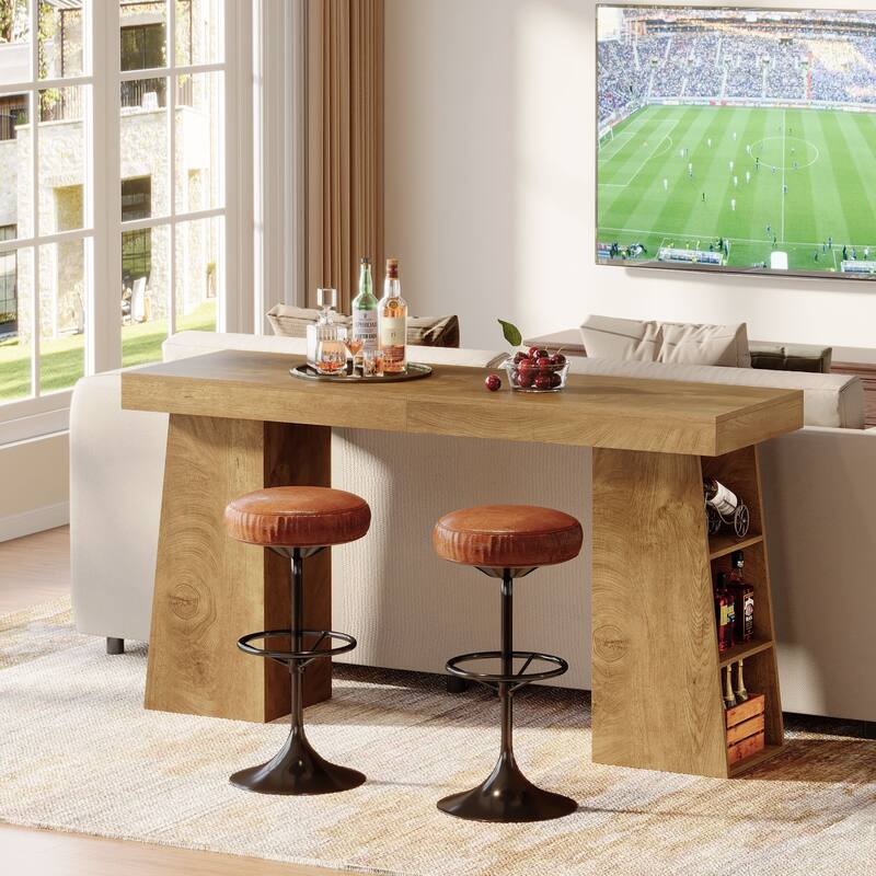 63-Inch Wooden Bar Table with Storage