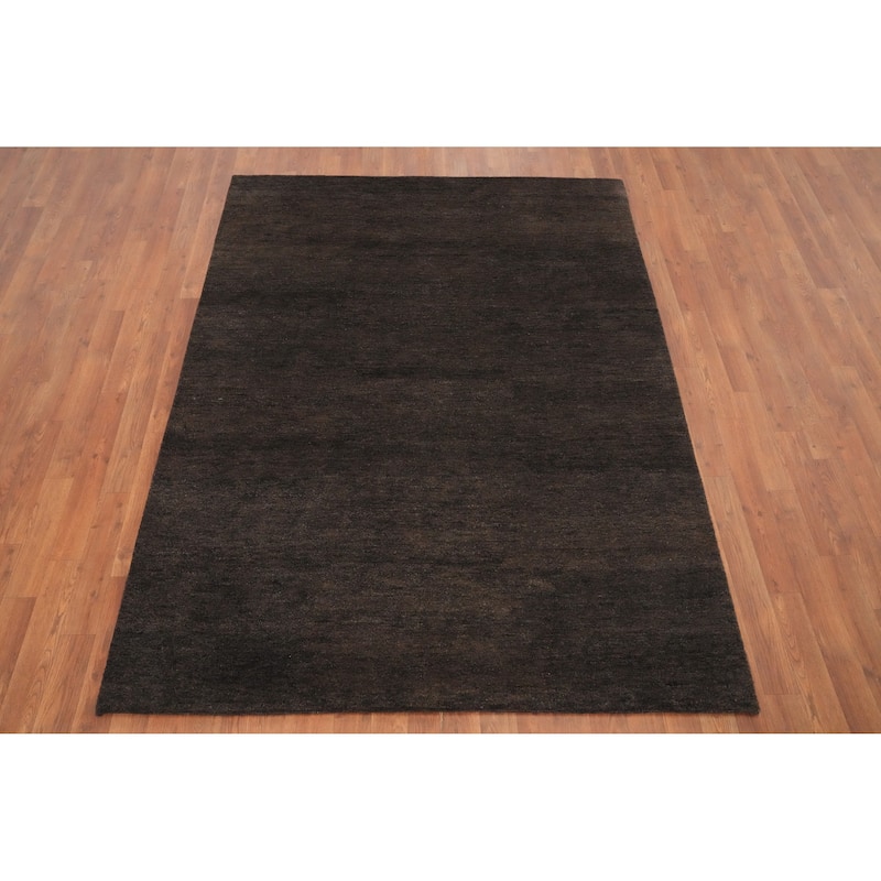 Hand Knotted Oriental 100% Wool Carpet Modern Solid Brown Gabbeh Area Rug - 6' 6'' X 5' 0''
