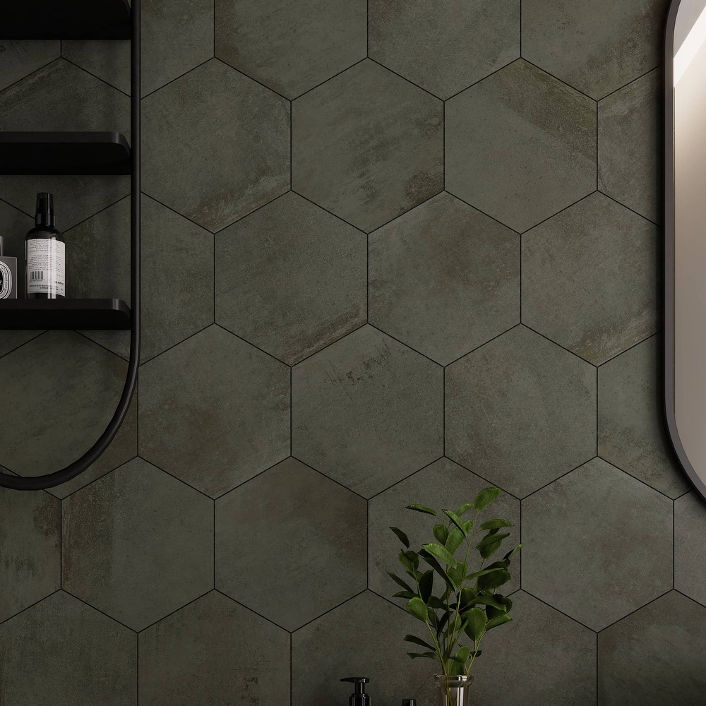 Arcadian Hexagon 9 in. x 10 in. Glazed Porcelain Wall and Floor Tile