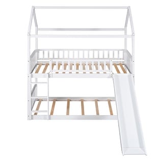 House Design Twin Over Twin Wood Bunk Bed,Versatile Ladder and Slide