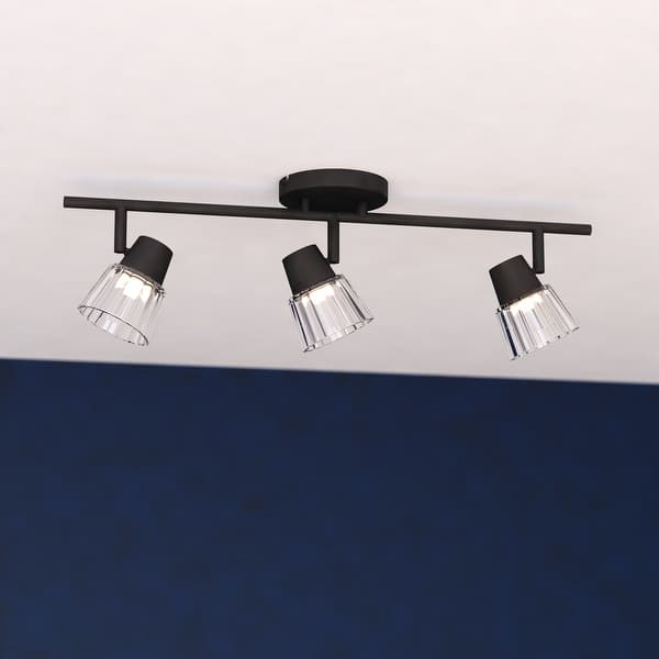 slide 2 of 10, Dalton Black Semi Flush Mount Ceiling Track Fixture, 3-Adj Light Heads, Clear Glass Shade, Dimmable, Integrated LED Matte Black - 23-in W x 6.75-in H x 6-in D