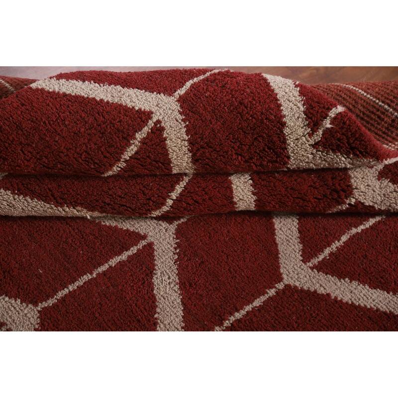 Hand Knotted Oriental 100% Wool Carpet Modern Chevron Red Gabbeh Area Rug - 7' 11'' X 5' 3''
