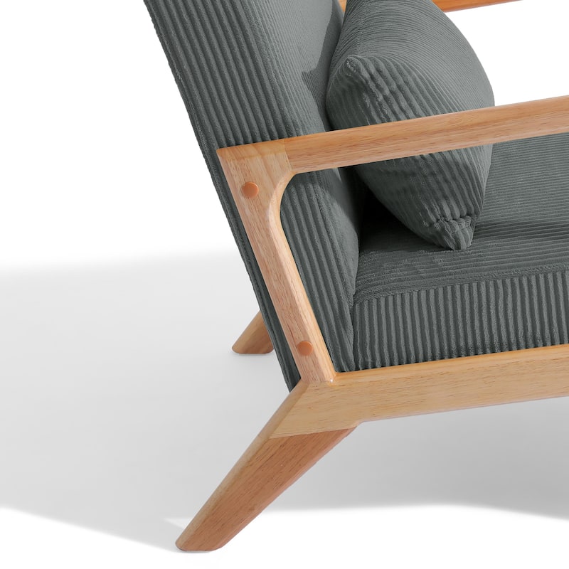 25" W Mid Century Upholstered Wood Accent Chair with Pillow set of 2