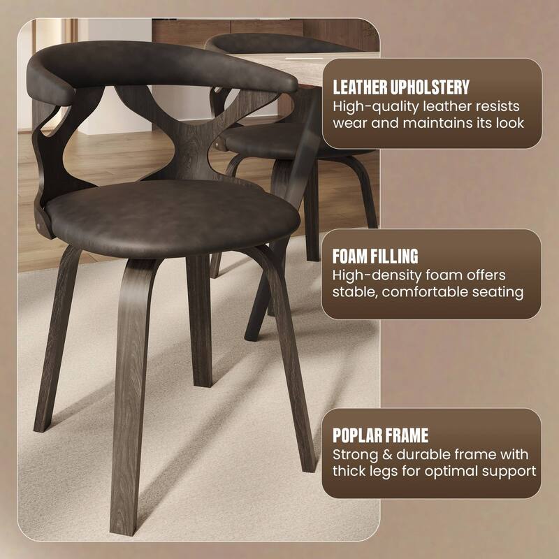 Dining Chairs Round Leather Seat with Solid Wood Legs Accent Arm Chair Modern Cut-Out Design