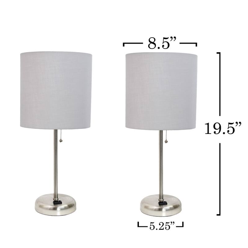 Stick Table Lamps with Drum Shade - 19.5" - Silver and Gray - Set of 2