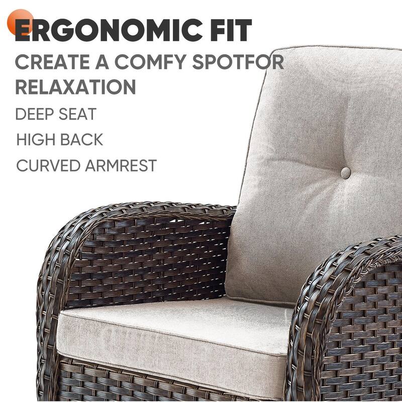 Outdoor Glider Rocking Sofa with Chair, Coffee Table - Brown
