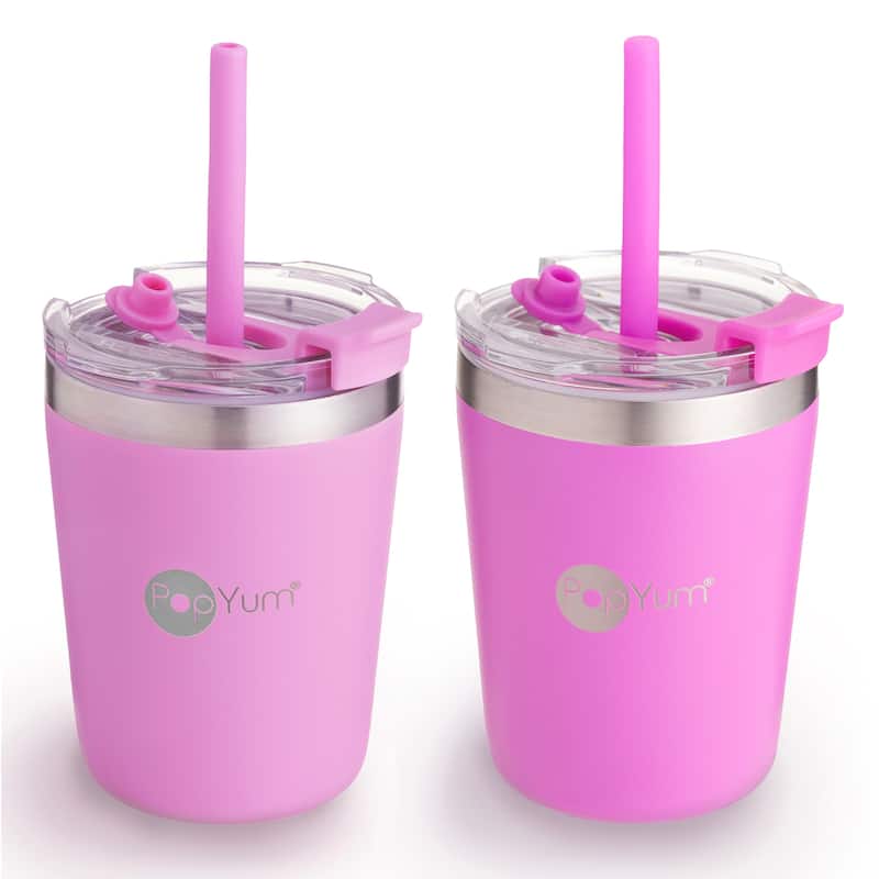 PopYum 9oz Insulated Stainless Steel Kids' Cups, 2-Packs - Purple and Pink