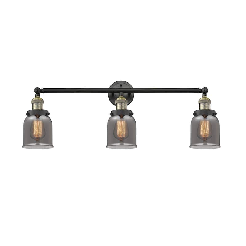 Innovations Lighting Small Bell 3 Light 30" Wide Bathroom Vanity Light - Black Antique Brass / Plated Smoked
