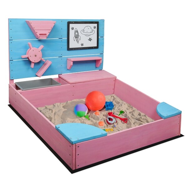 BELLEZE Kids Wooden Sandbox Outdoor Sandpit for Backyard - Bed