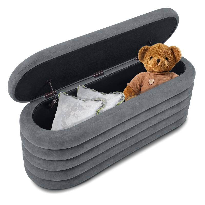 MCombo Storage Ottoman Bench, Upholstered Fabric End of Bed Bench with Storage, 47-inch Oval Footstool W495