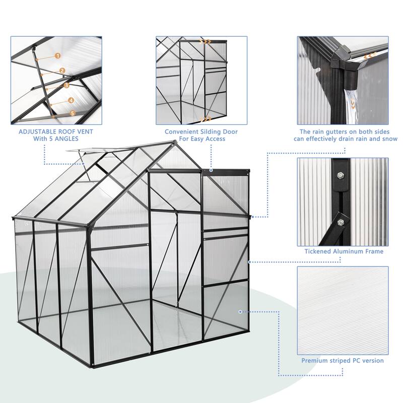 6X6FT-Polycarbonate Greenhouse for Outdoor Backyard in All Season