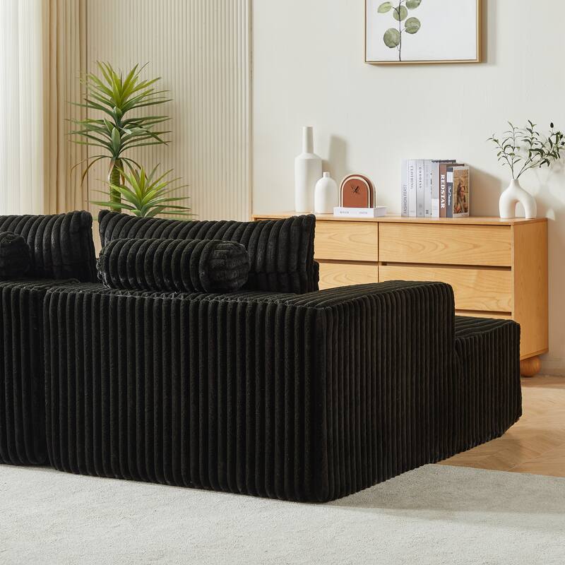Oversized Corduroy Chaise Lounge Couch - No-Assembly Sleeper Sofa with Plush Recliner