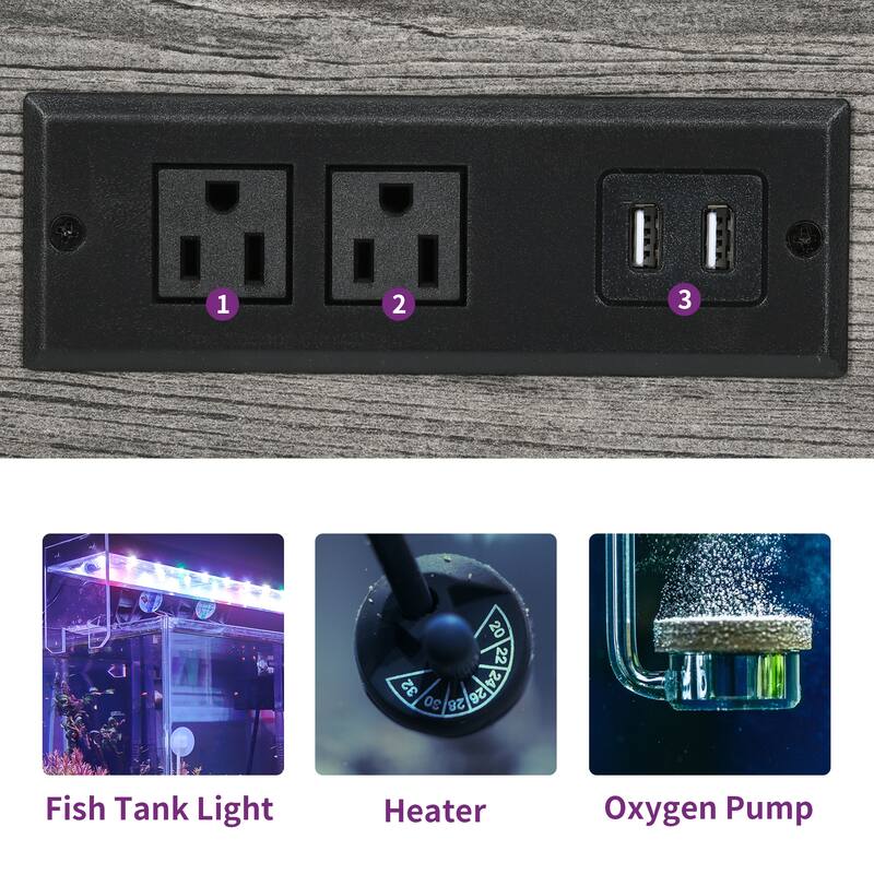 LED Aquarium Stand with Storage Cabinet and Power Outlets