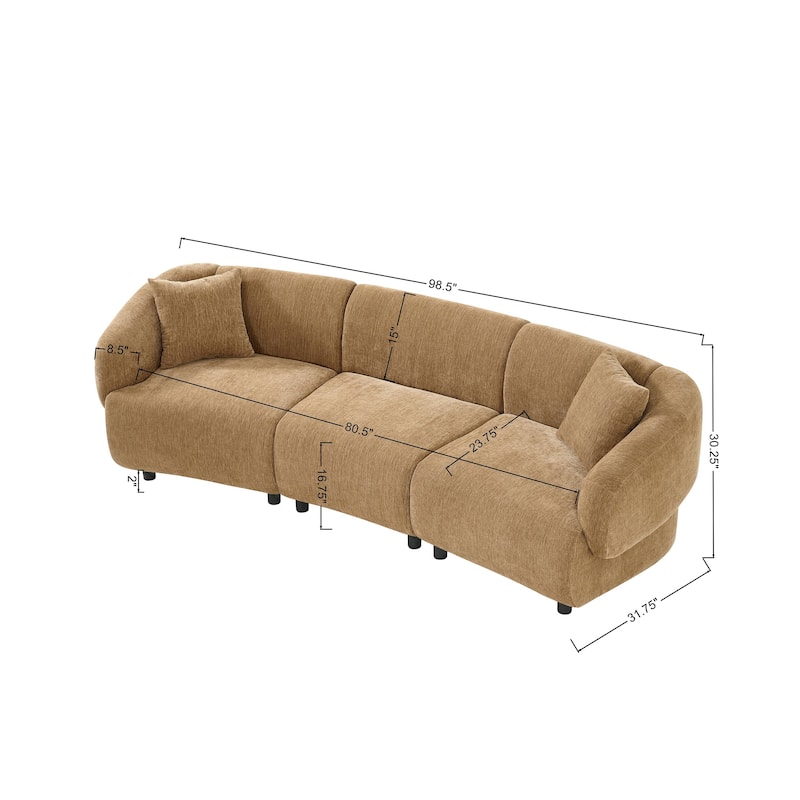 98.5" Curved Sofa for Living Room, Modern Upholstered Fabric Curved Couch with Armrests, 3 Seater Couch for Apartment, Office