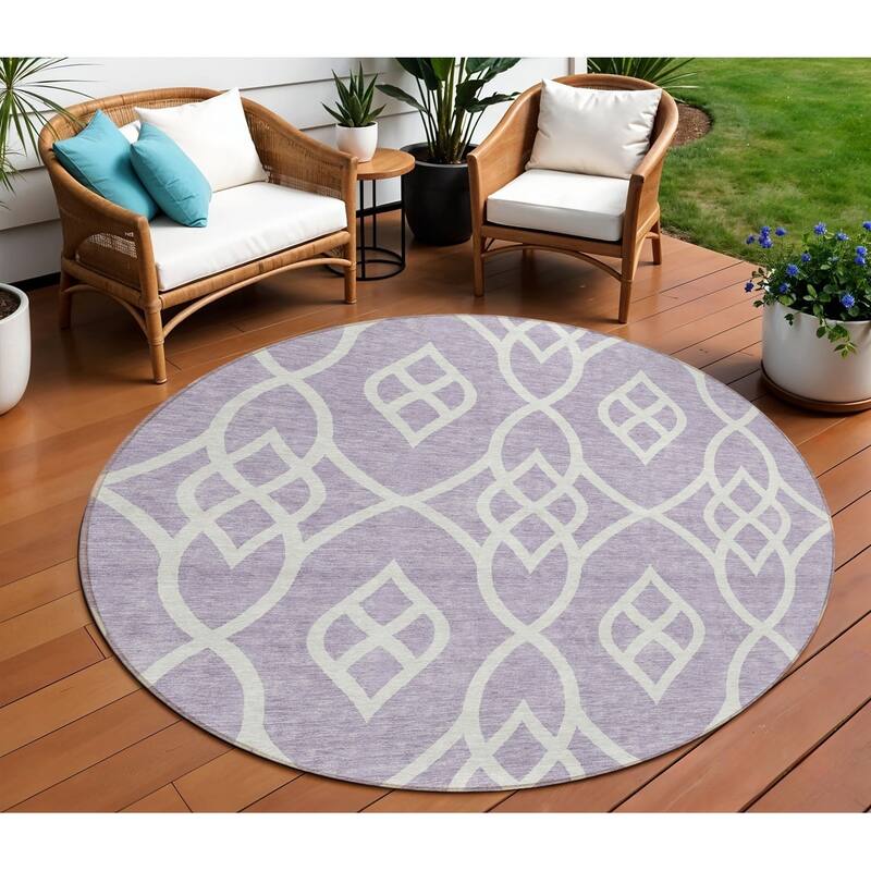 HomeRoots Trellis Transitional Rectangle Outdoor Rug - 8' Round