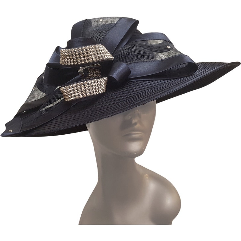 Women/'s Cloche Couture Church tea party Satin Ribbon Rhinestones Hat