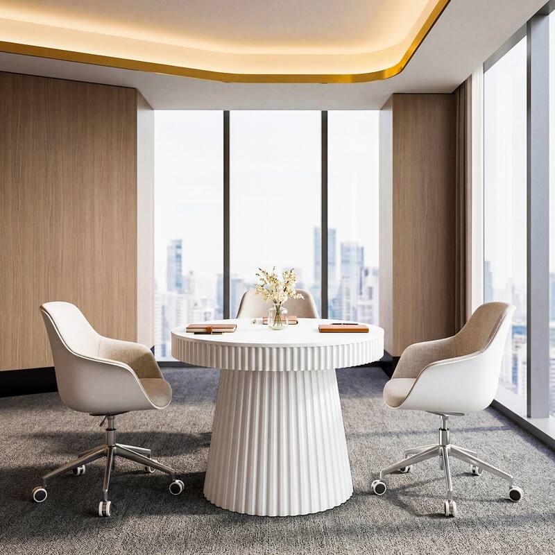 31.5" Round Conference Table, Modern Small Meeting Table, Discussion Office Table for Home Office, Breakroom, Negotiation