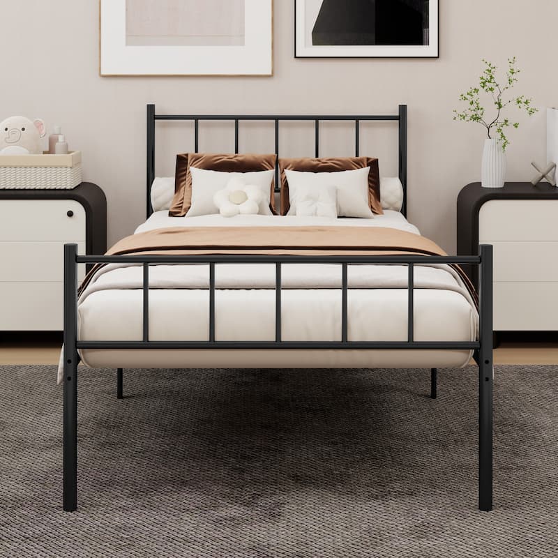 Caxkun Classic Metal Platform Bed Frame, Mattress Foundation with Steel Slat Support - Black - Twin