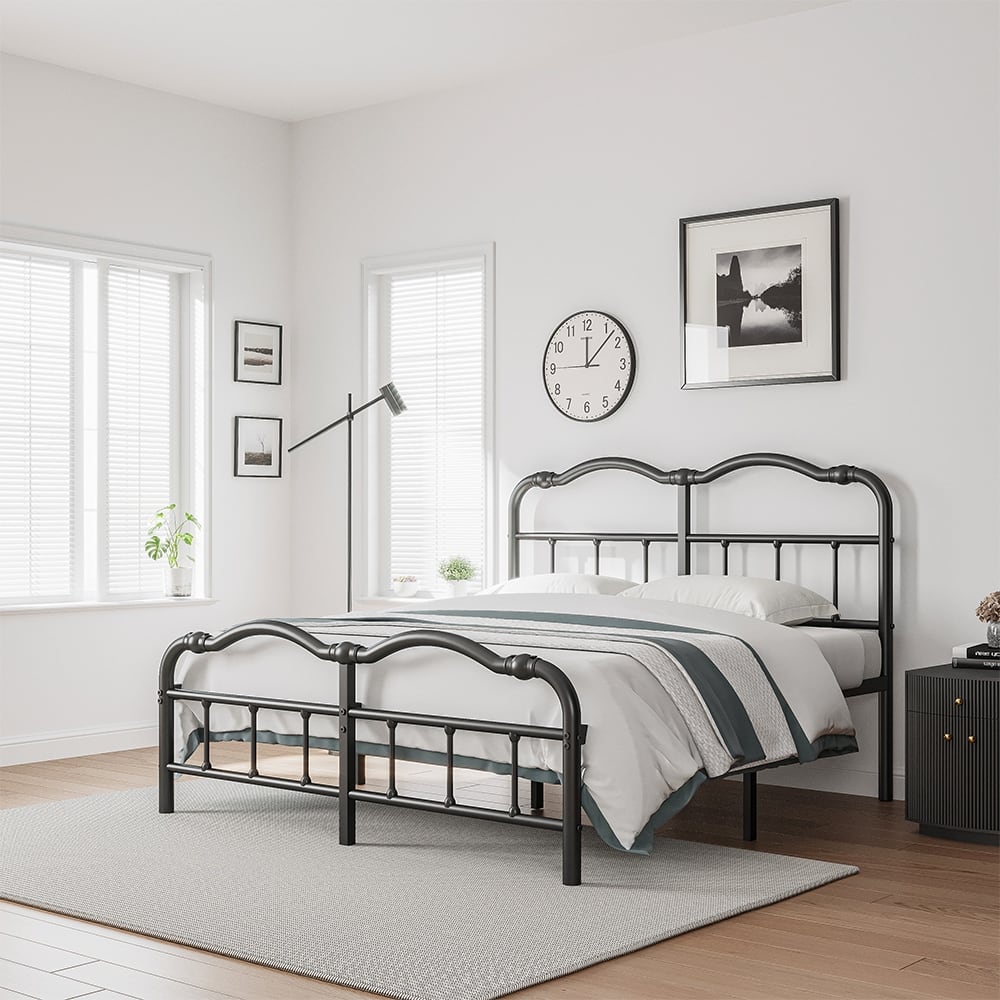 14" High Heavy Duty Metal Bed Frame with Vintage Style, Supports up to