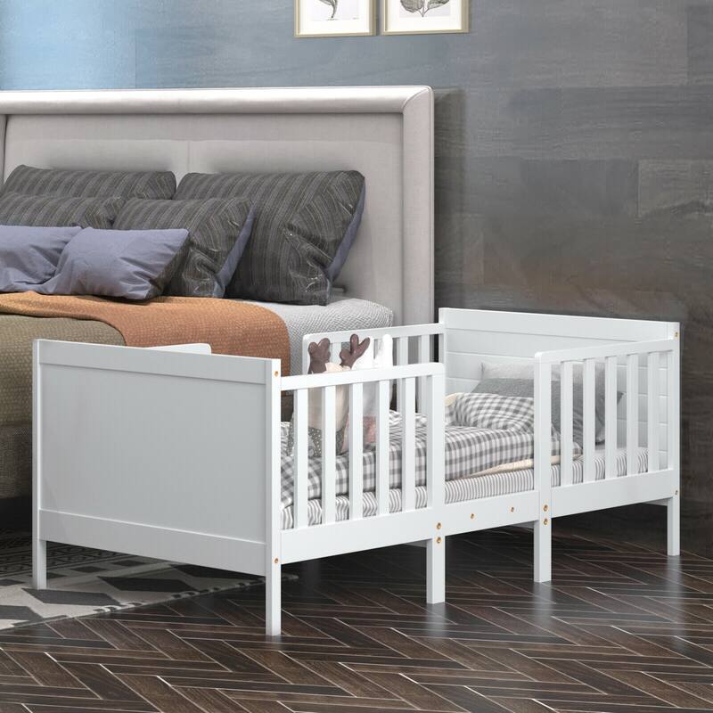 Gymax 2-in-1 Convertible Toddler Bed Kids Wooden Bedroom Furniture w/