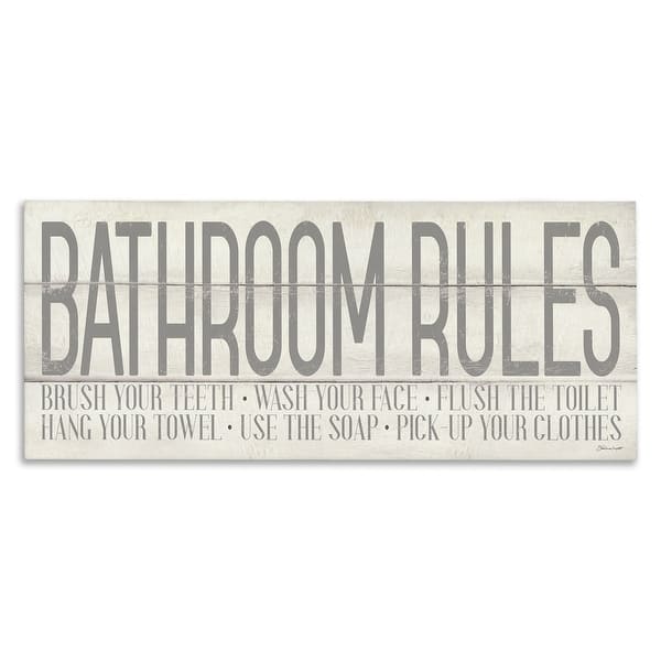 slide 2 of 11, Stupell 'Bathroom Rules' Grey and White Planked Look Typography Canvas Wall Art 24 x 10