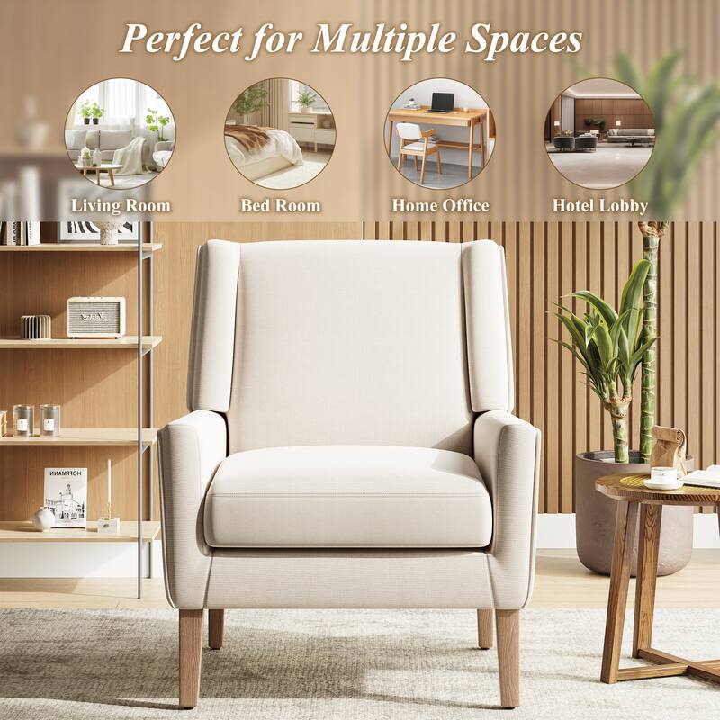 Mid-Century Linen Wing Chair - Tailored Channel Tufting & Walnut Tapered Legs, Compact Accent for Reading Nooks