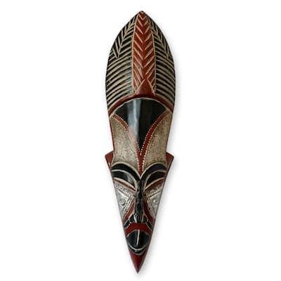 Handmade Sese Wood 'Dancing Maiden' African Mask (Ghana) - Brown/Black