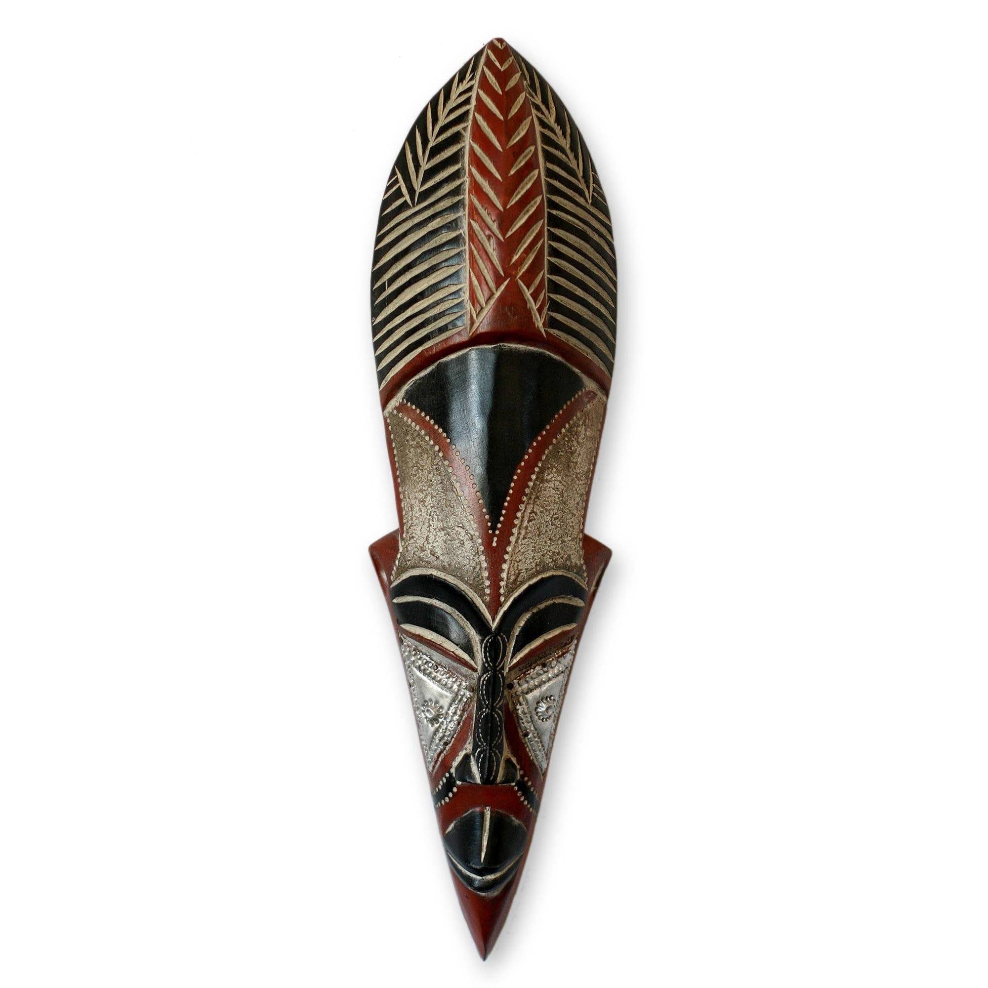 Handmade Sese Wood 'Dancing Maiden' African Mask (Ghana) - Brown/Black