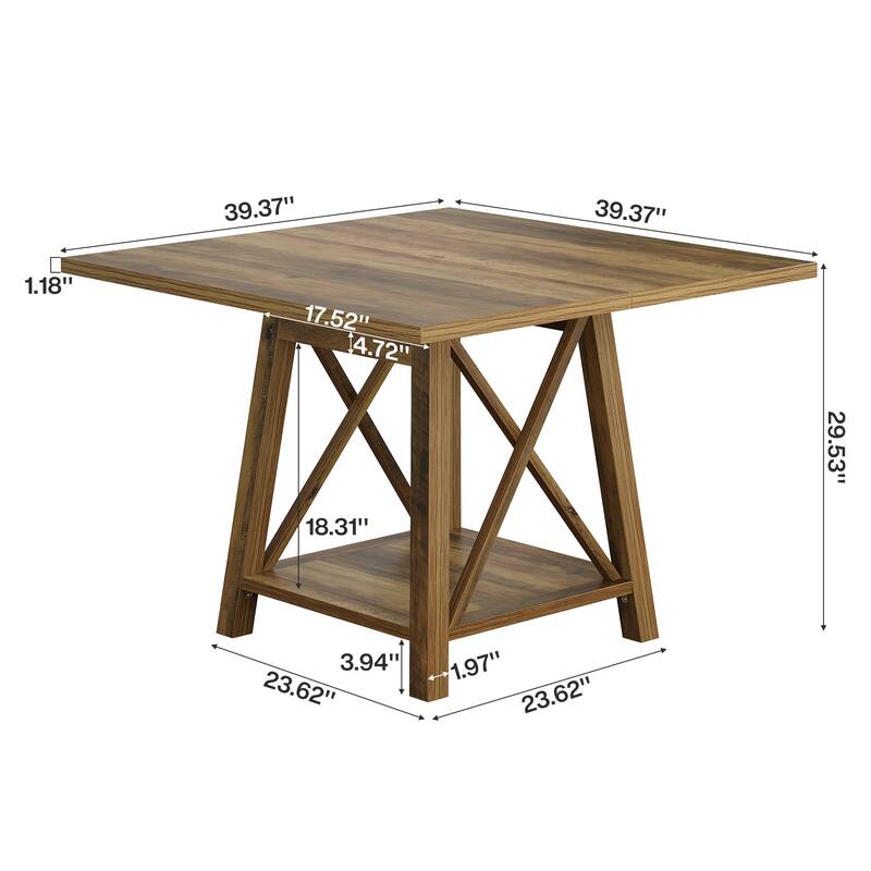 Farmhouse Square Dining Table with Shelf Storage