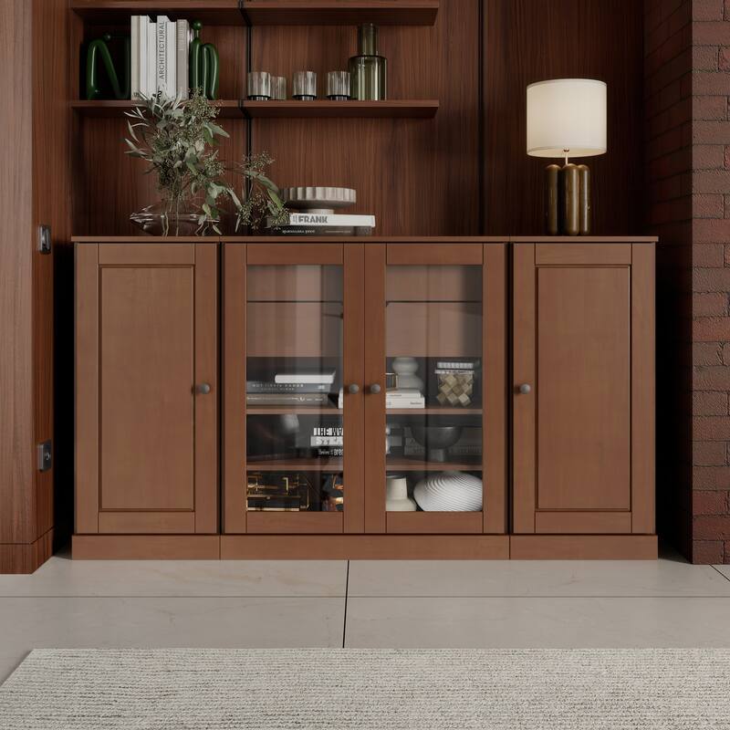 Palace Imports 100% Solid Wood 65" Sideboard with Solid, Clear Glass Doors, 2-Drawers and Adjustable Shelves