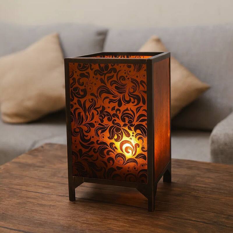 Cuboidal Metal and Glass Filigree Candleholder, Black and Clear