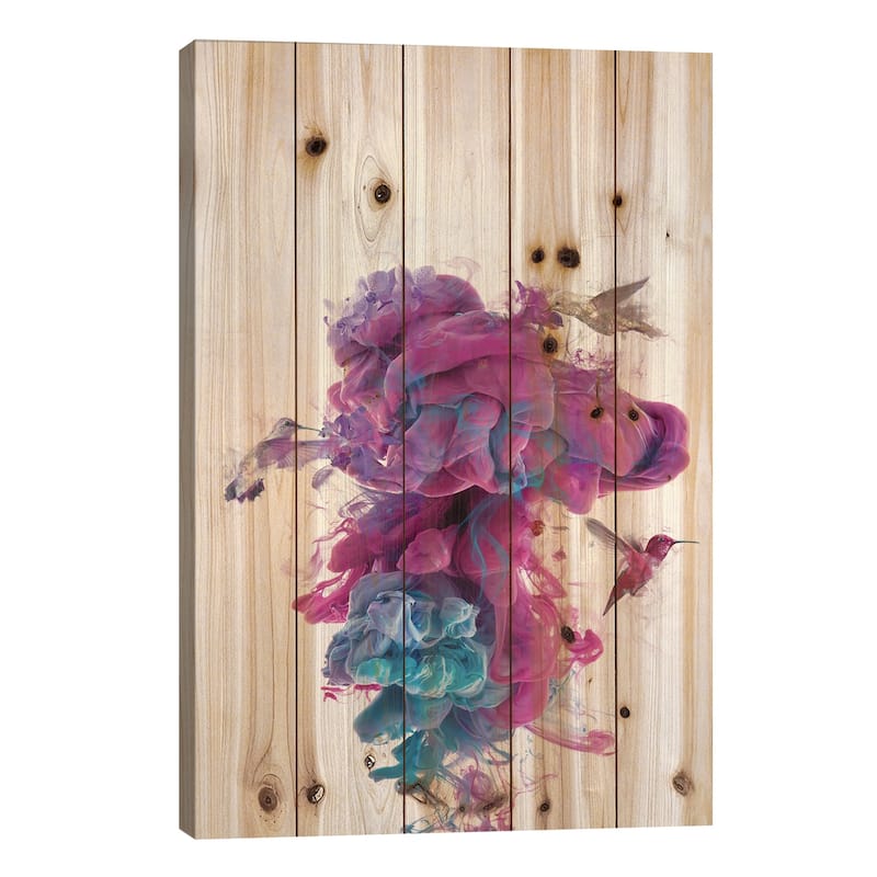 Hummingbirds Ink Print On Wood by Dániel Taylor - Multi-Color - 40x26x1.5