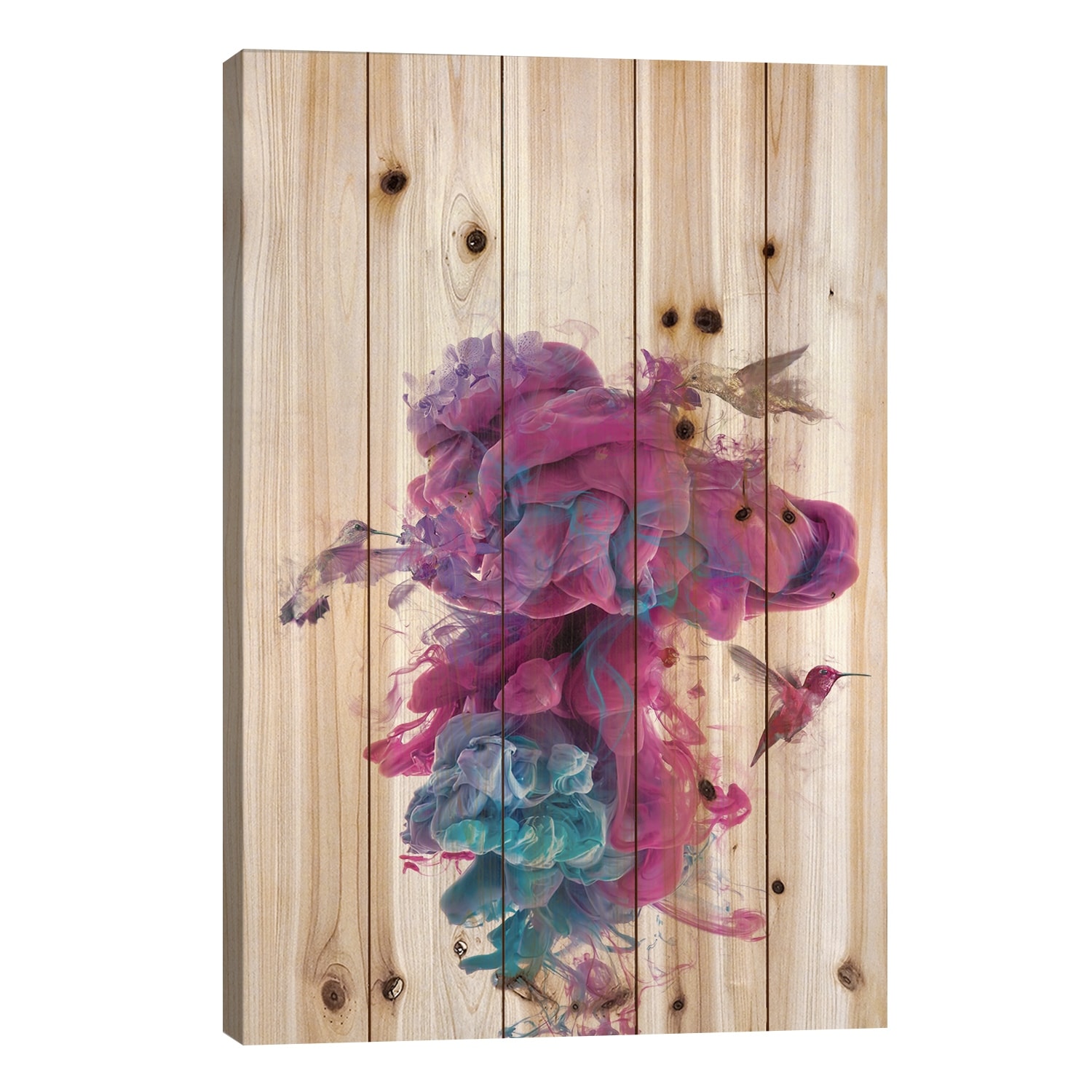 Hummingbirds Ink Print On Wood by Dániel Taylor - Multi-Color