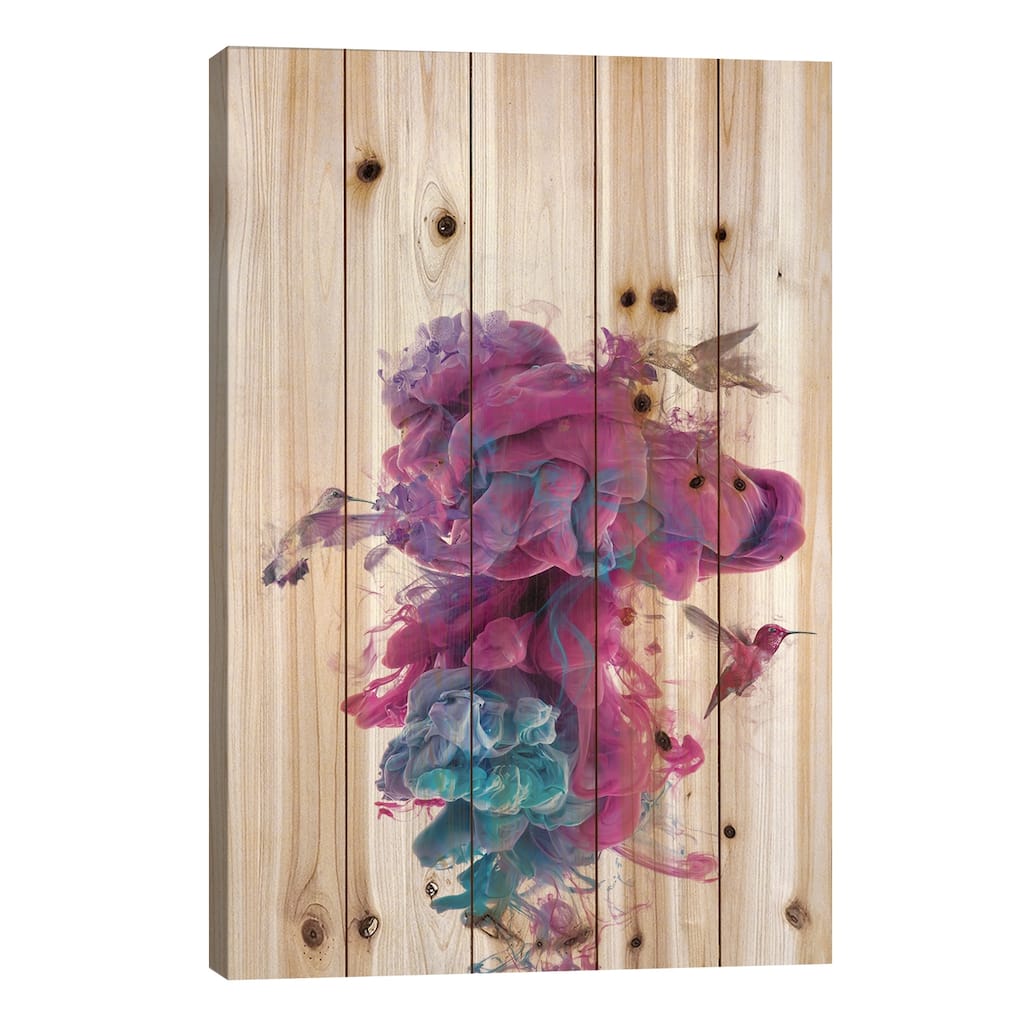 Hummingbirds Ink Print On Wood by Dániel Taylor - Multi-Color